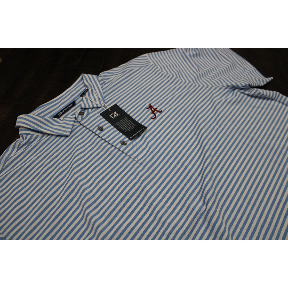 Alabama Crimson Tide Shirt Mens 2XL Blue Stripe NCAA Football Polo Cutter Buck